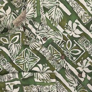 Blue Hawaii Shirt Mens XL Green Floral Hawaiian Pop Over Cotton Short Sleeve USA